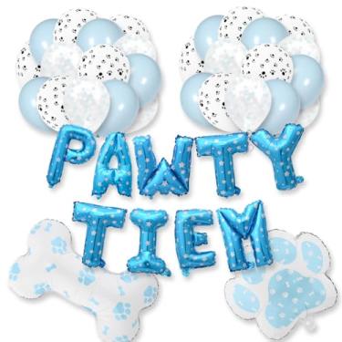 Imagem de 11pcs 16'' Blue Pawty Time Foil Balloon Banner Dog Pet Birthday Party Supplies,Dog Paw Bone Balloons Cute Puppy Birthday Banner for Boy/Girl Adopt Pet Dog Party Supplies Decoration Set (Blue)