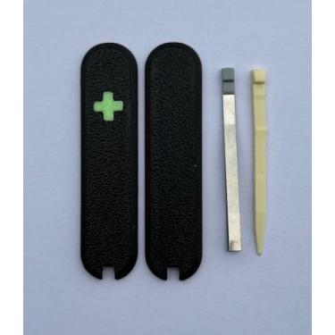 Imagem de Capas de substituição para balanças Victorinox cabos de plástico de 58 mm com pinças e cruz brilhante de palito de dente (preto)