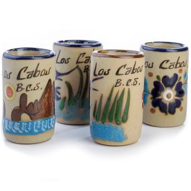 Imagem de MEXTEQUIL - Copos de shot de tequila - Conjunto de 4 copos de shot mexicanos - 59 ml - Cerâmica - Coleção Mexican Beach - Pintado à mão (Los Cabos)