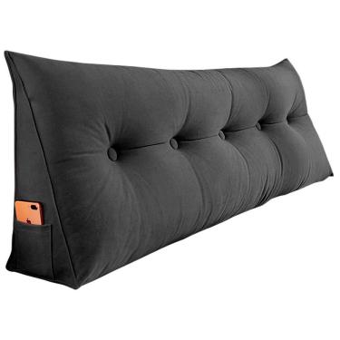 Imagem de Almofada Para Cabeceira Encosto Apoio Lombar Spot 90cm com Porta Celular Suede - Abmaza