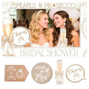 Imagem de Roaring Good Time Pérolas e Prosecco, decorações de chá de panela, pérolas, adereços de cabine fotográfica, moldura para laços, pérolas, casamento, despedida de solteira, noiva para festa