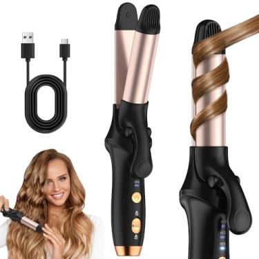 Imagem de HCRTGAY Modelador de cabelo, modelador de cachos recarregável sem fio, modelador de cabelo sem fio (3 engrenagens), mini chapinha de viagem 4000 mAh, alisador de bateria e modelador 2 em 1 para