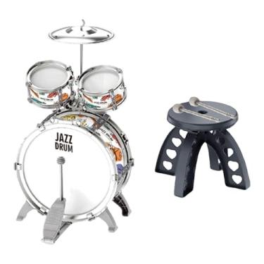 Imagem de MERIGLARE Conjunto de tambor para crianças iniciantes, com banco, instrumento musical, brinquedo sensorial para desenvolvimento, presente de aniversário, jardim, Prateado