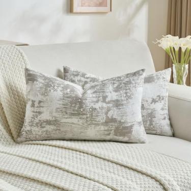 Imagem de FUTEI Conjunto de 2 capas de almofada decorativas cinza e brancas 30 x 50 cm, jacquard de caxemira sintética macia - fronha texturizada e aconchegante, decoração de casa moderna para sofá-cama sala de