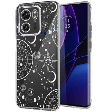 Imagem de Unov Capa compatível com Motorola Edge 2023 Edge 40 5G transparente com zodíaco Galaxy Universe Space Design TPU macio absorção de choque fina padrão em relevo capa protetora traseira