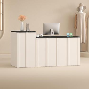 Imagem de DIHRVTHC Mesa de recepção moderna, balcão de caixa, mesa de recepção, recepção, mesa de recepção, mesa de recepção pequena para pequenos espaços, bar, loja, hotel, saguão (branco + preto)