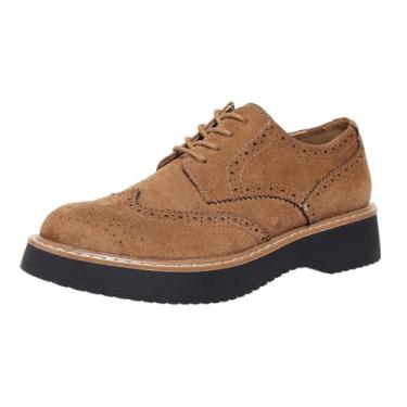 Imagem de Glorertl Mocassim feminino Oxford com plataforma grossa com cadarço bico redondo antiderrapante confortável casual elegante para trabalho escolar, Marrom, 35