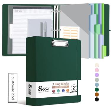 Imagem de BVSSX Fichário de 3 anéis com prancheta, fichários de 5 cm com bloco de notas e 5 divisórias com bolsos, etiquetas, pranchetas de poliuretano para escritório escolar (verde, tamanho carta)