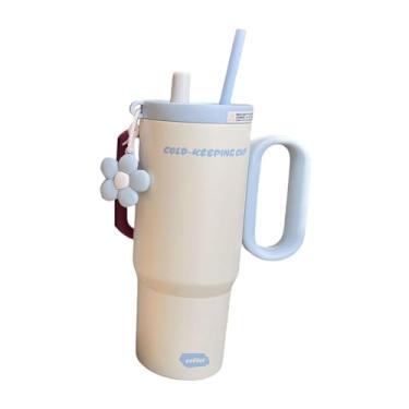 Imagem de YWJLQH Copo térmico de aço inoxidável, caneca de viagem, garrafa de água, copo de água para academia esportiva, Azul Claro E Branco