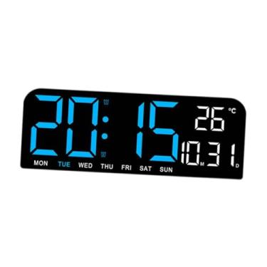 Imagem de Bothyi Relógio Digital LED Grande com Data, Semana, Temperatura, Suporte de Parede, Temporizador Enorme, Alarme Alto para Decoração de Mesa de Cabeceira, Azul