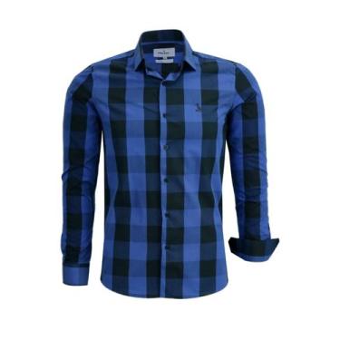 Imagem de Camisa Social Xadrez Fio Tinto Manga Longa Slim 100% Algodão Ref 1899 