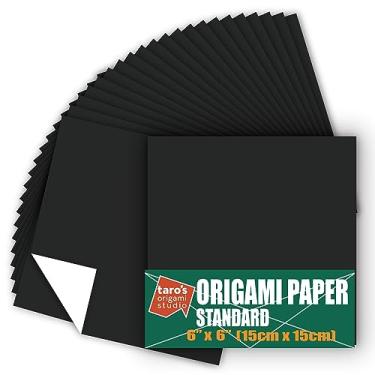 Imagem de [Taro's Origami Studio] Padrão de 15,2 cm, um lado, cor única (preto) 50 folhas (todas a mesma cor) Papel japonês premium quadrado fácil de dobrar para iniciantes (feito no Japão)