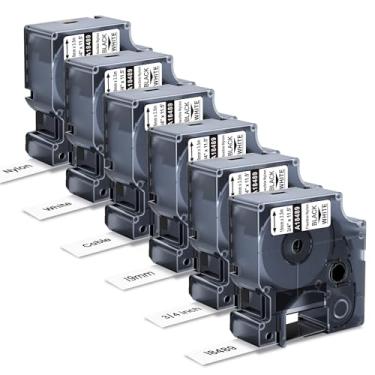 Imagem de Pillex Pacote com 6 18489 para fita de etiqueta DYMO Rhino Industrial de nylon flexível de 9,5 cm, funciona com DYMO Rhino Pro 4200 5200 5000 6000 3000 1000 etiquetadora, 3/4 polegadas x 11,5 pés, 19