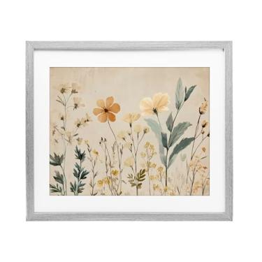Imagem de Stupell Industries Impressão emoldurada de flores livres folhagem cinza design sob vidro por Petal Prints Design, 17 x 21