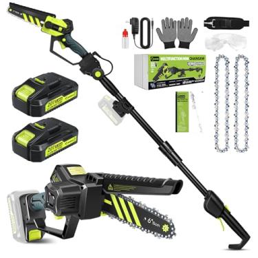 Imagem de Saker Serra de vara sem fio e mini motosserra, motosserra 2 em 1, serra elétrica sem escova, motosserra motosserra alimentada por bateria de 15 cm, serra de alcance máximo de 78,74 polegadas para