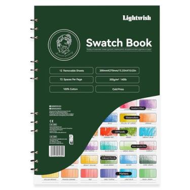 Imagem de Lightwish Livro de amostras de aquarela – 12 folhas destacáveis, 100% algodão, 72 espaços, 39 x 27 cm, 300gsm/63,5 kg, prensa a frio para aquarela, guache, pastéis a óleo - Diário de teste de cores em