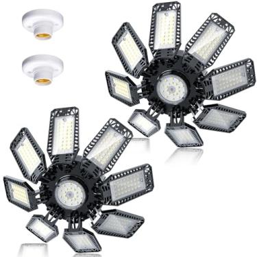 Imagem de YIBEYYDS Luz de garagem - 240W 24000LM 6500K LED luzes de teto de garagem com 8+1 painéis deformáveis suporte E26/E27 luminária rosqueada para oficina, porão (2)