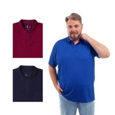 Imagem de Kit 3 Camisa Polo Masculina Plus Size Pique com Bolso Casual-Masculino