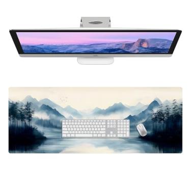 Imagem de Tapete de mesa antiderrapante, tapete de mouse de couro sintético para mesa, à prova d'água, grande, para jogos, acessórios estéticos de mesa de escritório (montanha preta e branca, 80 cm x 30 cm)