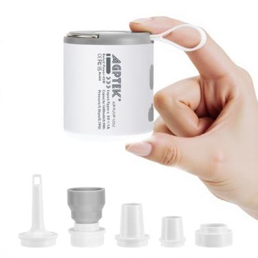 Imagem de AGPTEK Bomba de ar portátil para infláveis, bomba de ar elétrica recarregável pequena de 5,5 kPa 1600 mAh com luz de LED para colchão de ar, flutuadores de piscina, anel de natação, sacos de