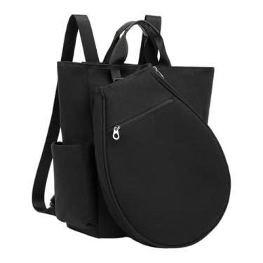 Imagem de IEUDNS Mochila de tênis, bolsa de pickleball, presente de armazenamento, à prova d'água, portátil com bolsos, mochila esportiva para prática esportiva, Preto