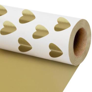 Imagem de Papel de embrulho LaRibbons Reversível Wedding 17x10m com coração dour