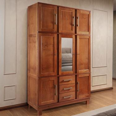 Imagem de Guarda-Roupa Solteiro Tunnels 8 Portas 3 Gavetas com Espelho Madeira Maciça Mogano - Pnr Móveis