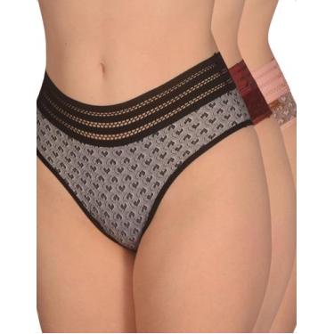 Imagem de Kit 3 Calcinha 3D Coração Conforto Tanga Cós Vazado Lingerie Feminina 