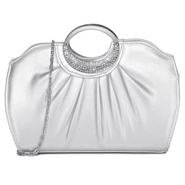 Imagem de DETARA Bolsa clutch feminina elegante plissada para noite bolsa de couro PU para formatura, coquetel, casamento, Prata 6002s