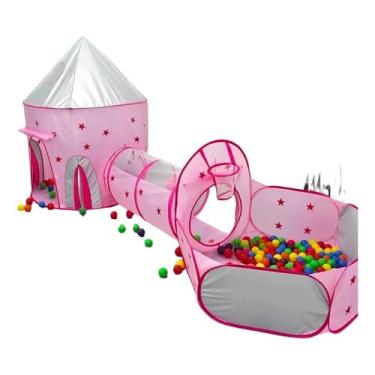 Imagem de Barraca Infantil Rosa Toca Túnel 3 X 1 Cesta Basquete ao ar livre.