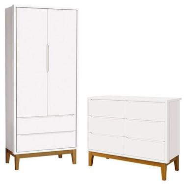 Imagem de Cômoda 6 Gavetas e Guarda Roupa 2 Portas New Classic Branco com Pés Ma