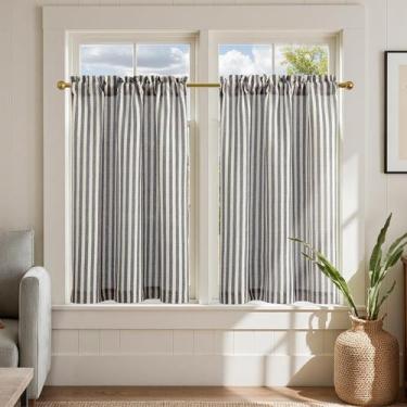 Imagem de Cortinas de cozinha: linho jinchan, 90 cm de comprimento, listradas, 2