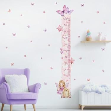 Imagem de Adesivo Régua de Parede Infantil Fada 02 Loira Medidor de Altura Borboletas Estrelas Quarto Lúdico