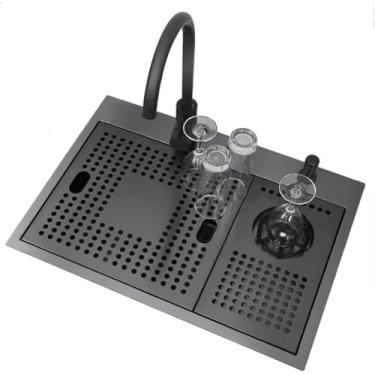 Imagem de Pia De Aço Inoxidável Preto Com Pia De Barra De Tampa Pia Embutida Pia De Apartamento Pequeno Pia De Cozinha Com Arruela De Copo, Incluindo Acessórios, One Color, 52X39CM