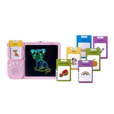 Imagem de MERIGLARE 2 em 1 falando cartões flash escrevendo tablet com prancheta montessori brinquedos para crianças, criança, idade 2-6 grandes presentes, Rosa com 112