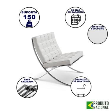 Imagem de Poltrona Barcelona Com Puff Couro Ecológico Cromada Branco