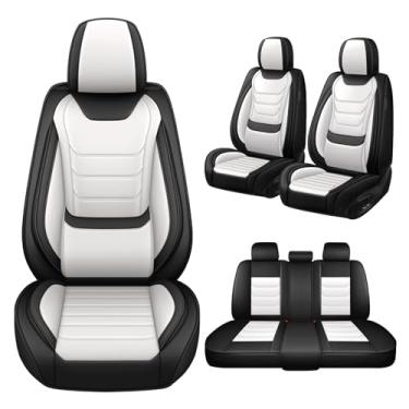 Imagem de Conjunto completo de capas de assento de carro para Subaru Crosstrek 2016-2025, capa de assento de carro de couro napa impermeável, antiderrapante e confortável e acessórios (preto branco)