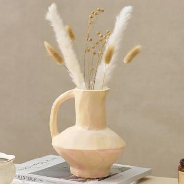 Imagem de FOLKOR LIFE Vasos de cerâmica para decoração, vasos de 18 cm para lareira de fazenda, decoração floral pequena moderna para mesa de prateleira de sala de escritório em casa, estilo boho