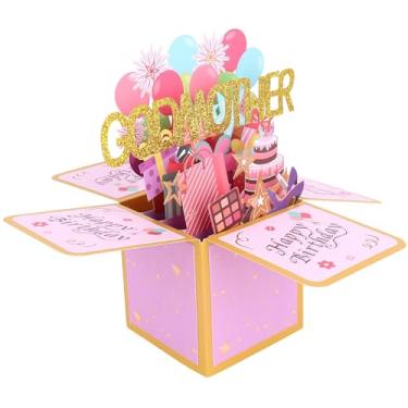 Imagem de Cartão de Aniversário Pop-Up, Balões Coloridos Criativos Premium Cartão de Aniversário Pop-Up 3D com Envelope Adequado para Mulheres Madrinha