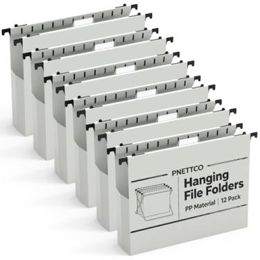 Imagem de Pastas de arquivo de plástico com capacidade extra, pacote com 12 pastas suspensas reforçadas, expansão de 5 cm, tamanho carta para arquivos em massa/gráficos médicos (cinza gelo)