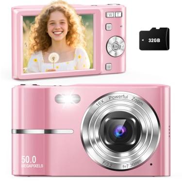 Imagem de Câmera digital, câmeras para crianças, câmeras digitais UHD 4K Point and Shoot com cartão de 32 GB, zoom 16X, antivibração, carimbo de data, câmeras pequenas compactas para fotografia, para meninos