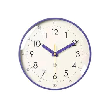 Imagem de Relógio de parede, sala de estar, sala de jantar, quarto, relógio de parede silencioso, relógio doméstico branco, adequado para sala de estar, estudo, quarto, escritório. Para decoração de casa (roxo)