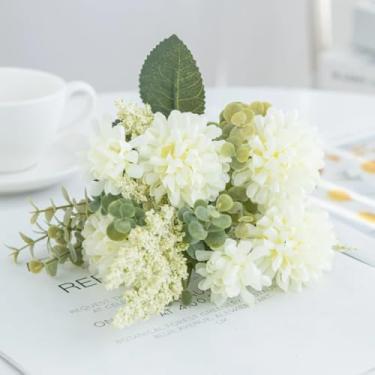 Imagem de Flores artificiais lavanda bola de seda crisântemo decoração de casa mesa de casamento centro de mesa plantas falsas noiva (1 peça/branco)