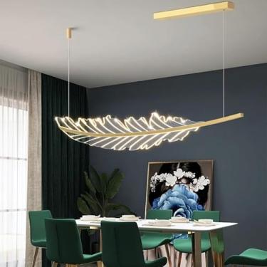 Imagem de Lustre moderno em forma de folha - Sala de estar, mesa de jantar, cafeteria, ilha de cozinha, luminária suspensa, luminária de LED dourada para sala de jantar, luminária de lustre