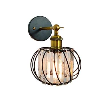 Imagem de Arandela de cristal antiga Luminária de parede industrial Luminária de parede estilo loft com gaiola de arame preto, Luminárias de parede retrô de fazenda E27 para sala de estar, quarto e co