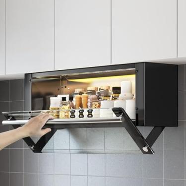 Imagem de Organizador de armário suspenso de cozinha, armário de parede de 2 níveis, porta de vidro transparente e alça de aço inoxidável, prateleira de acabamento de armário alta que economiza espaço (col