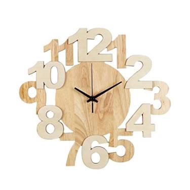 Imagem de XFNVXC Relógio de parede para quarto, criativo, silencioso, sem tique-taque, sala de estar, escritório, cozinha, relógio de parede de madeira maciça com números arábicos tridimensionais, relógio de