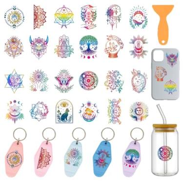 Imagem de GOMAKERER 120 peças, 2 estilos, adesivos de chaveiro de motel mágico, sol, lua, olho de diabo, UV, DTF, adesivos de transferência personalizados, adesivo de transferência, esfregar em transferências