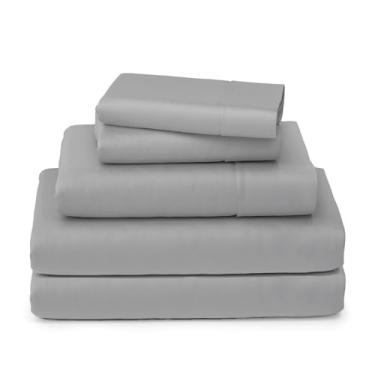 Imagem de SKY BEDDINGS Lençóis California King divididos 100% algodão - 400 fios de cetim trançado, 5 peças divididas Cal King conjuntos de lençóis para cama ajustável com bolsos profundos de 38 cm, lençóis