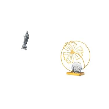 Imagem de Fenteer Guan Yin Folha Estátua Acessórios Ornamento Presentes Tradicionais Kuanyin Estatueta de Ferro Buda Feminino Escultura Colecionável para Estante Armári